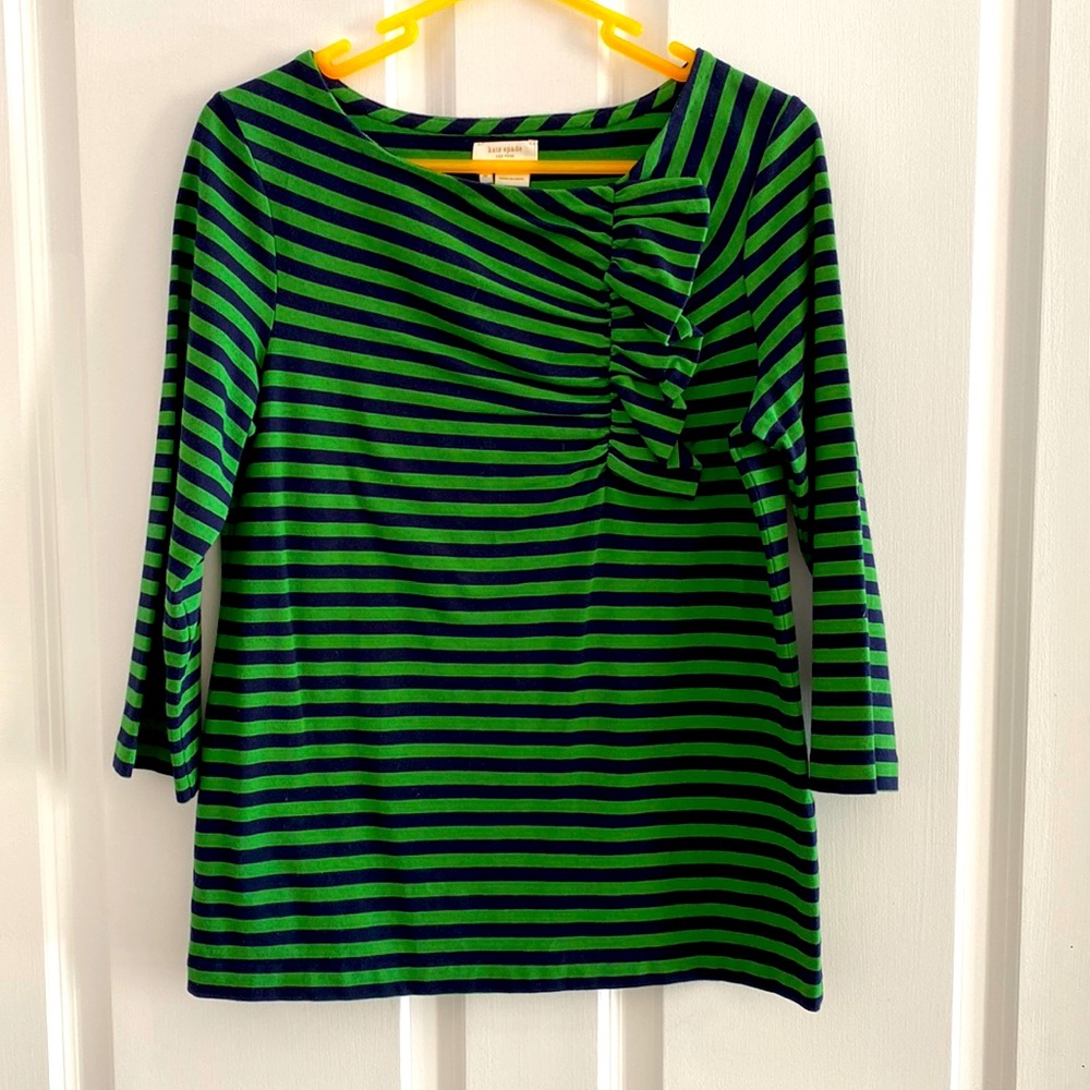 Kate Spade
Green Navy Pinstripe Scrunch Detail Top